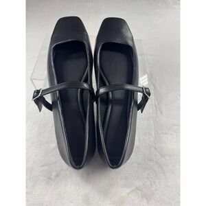ASOS Stradivarius Wide Fit Minimal Mary Jane Ballet Flat Women's 9 Black Leather